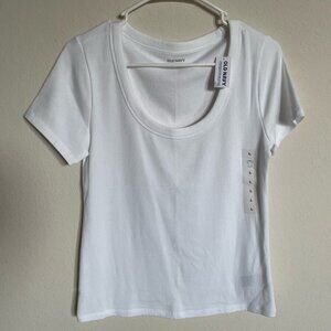 Old Navy White Ribbed Scoop Neck Women's T-Shirt Size: L